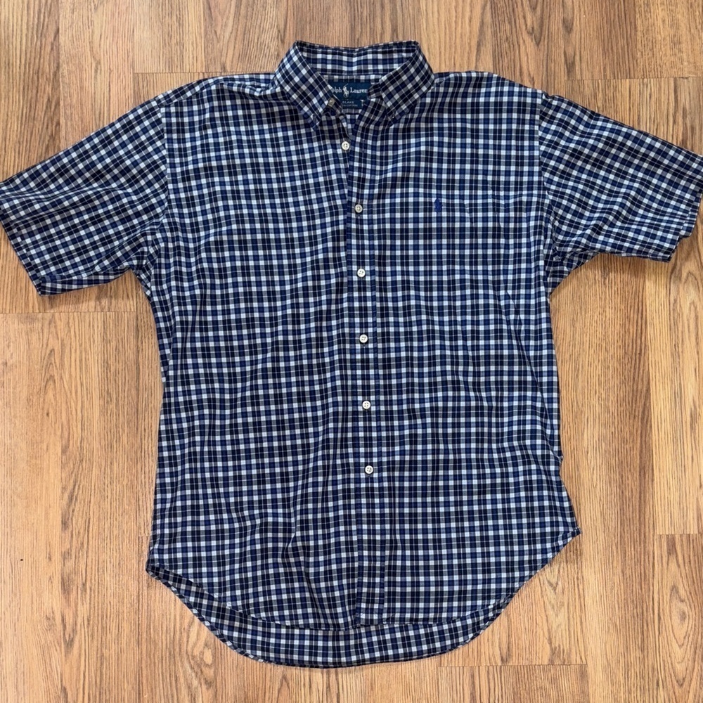 Ralph Lauren Blue and White Checkered 100% cotton Blake Dress Shirt